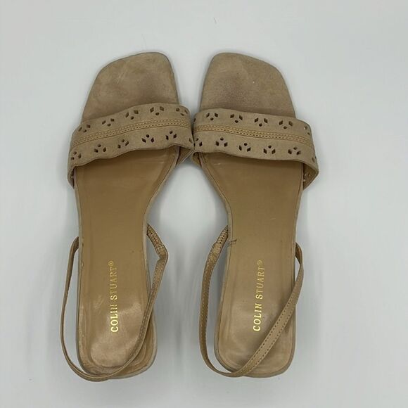 Colin Stuart Suede Tan Suede Kitten Sling back Heels Size 6.5 B19A - Picture 3 of 7